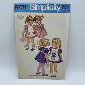 Simplicity 9731 Toddler's Girl's Dress and Apron Size 3 Vintage Uncut 1971